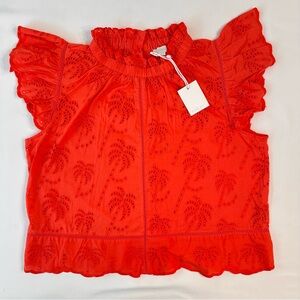 NWT Jennifer & Grace Coral Eyelet Ruffle Sleeve Top Size S